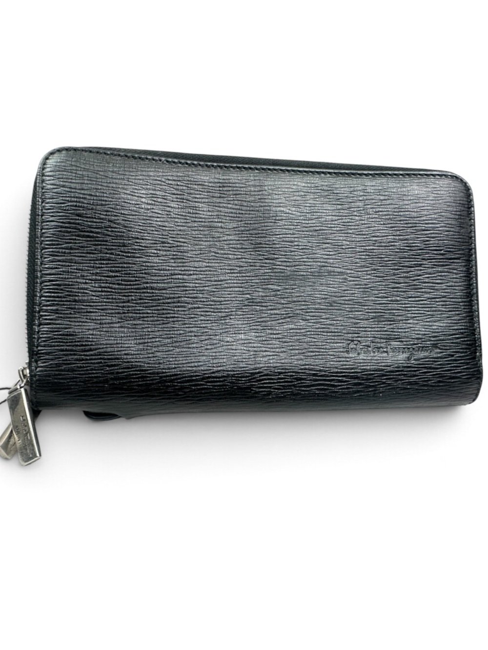 Men's Black Zip-Around Leather Organizers Wallet